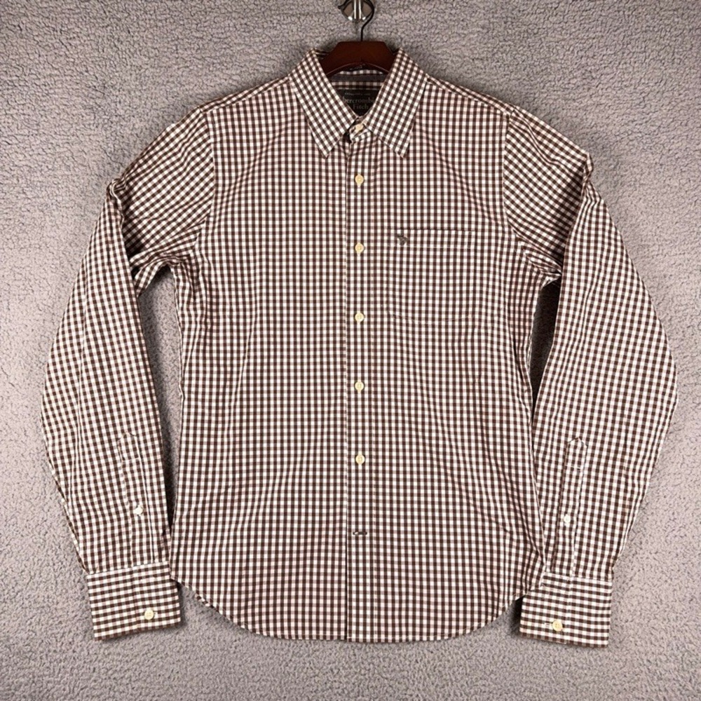 Abercrombie & Fitch Muscle Fit Shirt Mens Medium Brown White Gingham Button Up